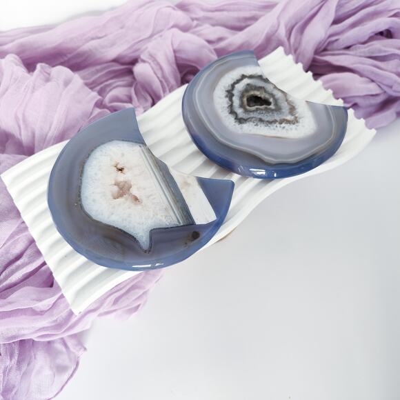 Large Druzy Agate Flat Moon Crystal Carving - Picture 6 of 9